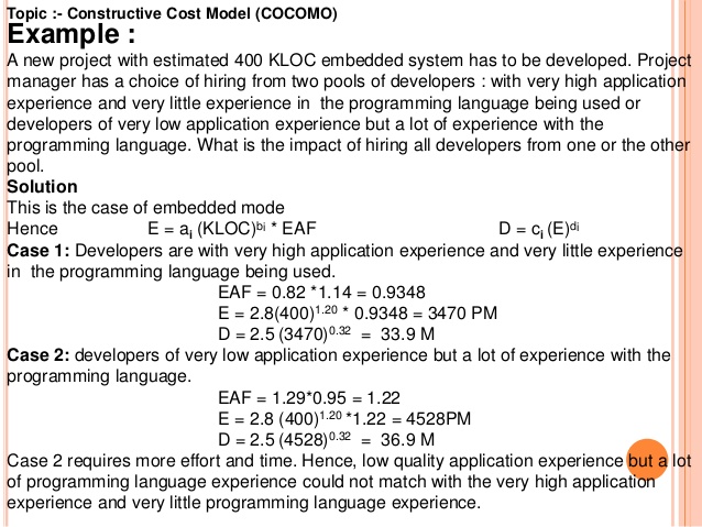 cost estimation using cocomo model